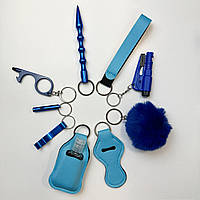 Браслет для самозащиты набор S цвет синий | набор брелоков для женщин и девочек | личный набор аксессуаров