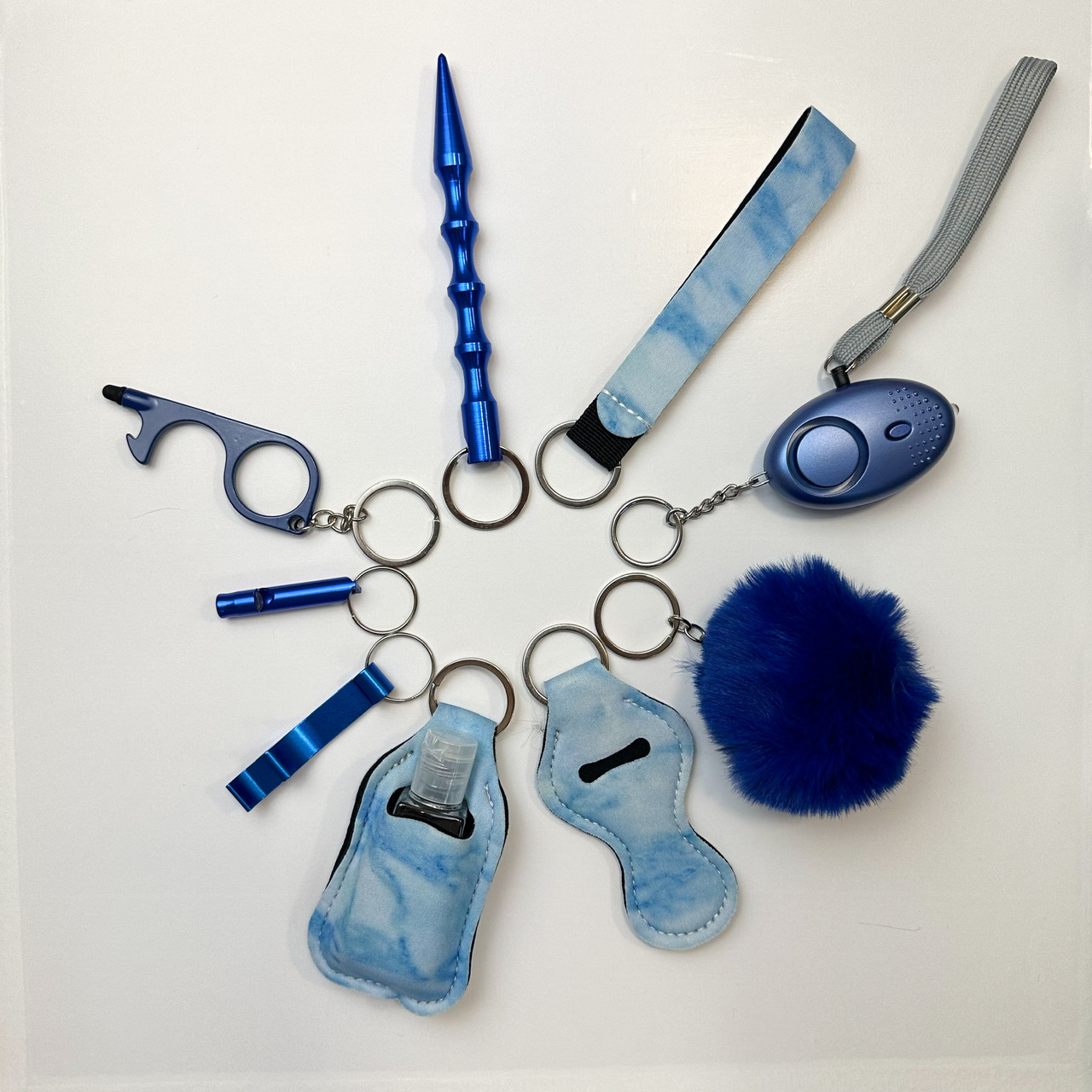 Металлический брелок набор S цвет синий мрамор | браслет для женской безопасности | брелок для личной защиты - фото 1 - id-p1930139087