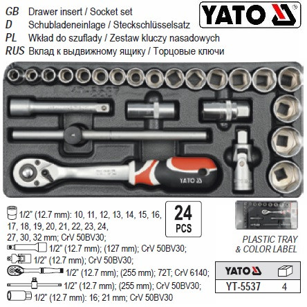 Вклад полка Польща інструментальної шафи головки 1/2" YATO YT-5537