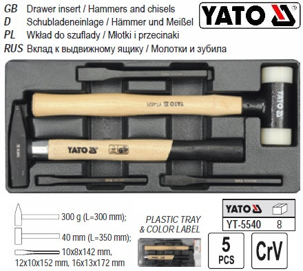 Набір вкладка вставка внесок висувного ящика молотки, зубила 3шт YATO-5540