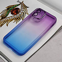 Чехол градиент для iPhone 12. Фиолетово-синий с защитой камеры