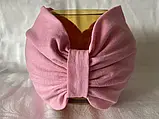 Пов'язка-чалма-бант двостороння з бавовняного трикотажу рожева 54-46 см, фото 3