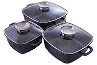 Набір посуду антипригарний Kamille — 2,3 x 4,4 x 6,5 л Black Marble (3 шт.)