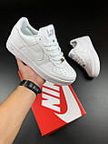 Кросівки чоловічі Nike Air Force Найк Аір Форс білі модні бігові кросівки шкіра, фото 4