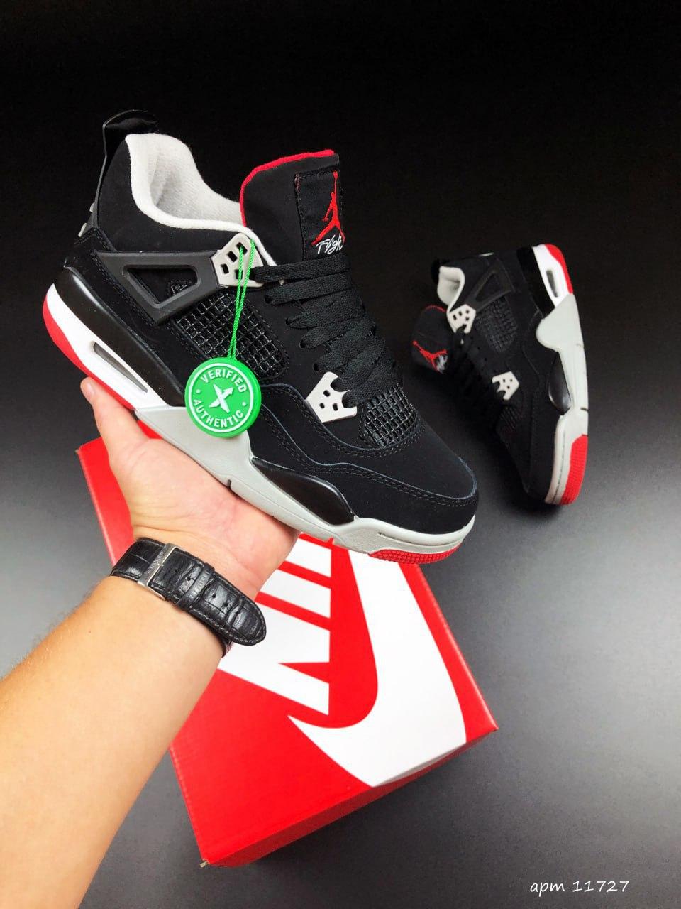Кросівки Nike Air Jordan 4 Retro Найк Еїр Джордан стильні, повсякденні гарні, чорно-червоні шкіра нубук