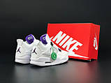 Кросівки Nike Air Jordan 4 Retro Найк Еїр Джордан стильні, повсякденні гарні, біло-фіолетові шкіряні, фото 3