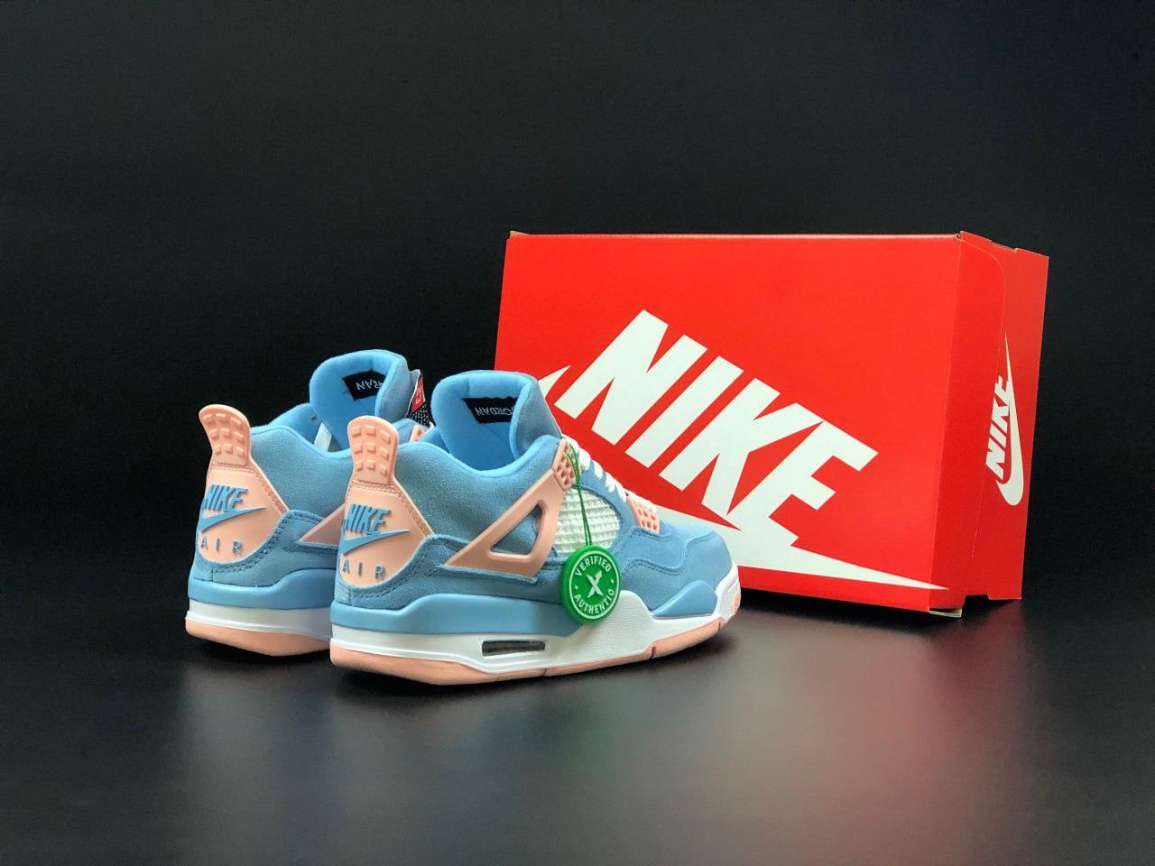 Кросівки Nike Air Jordan 4 Retro Найк Еїр Джордан стильні, повсякденні гарні, блакитні замшеві