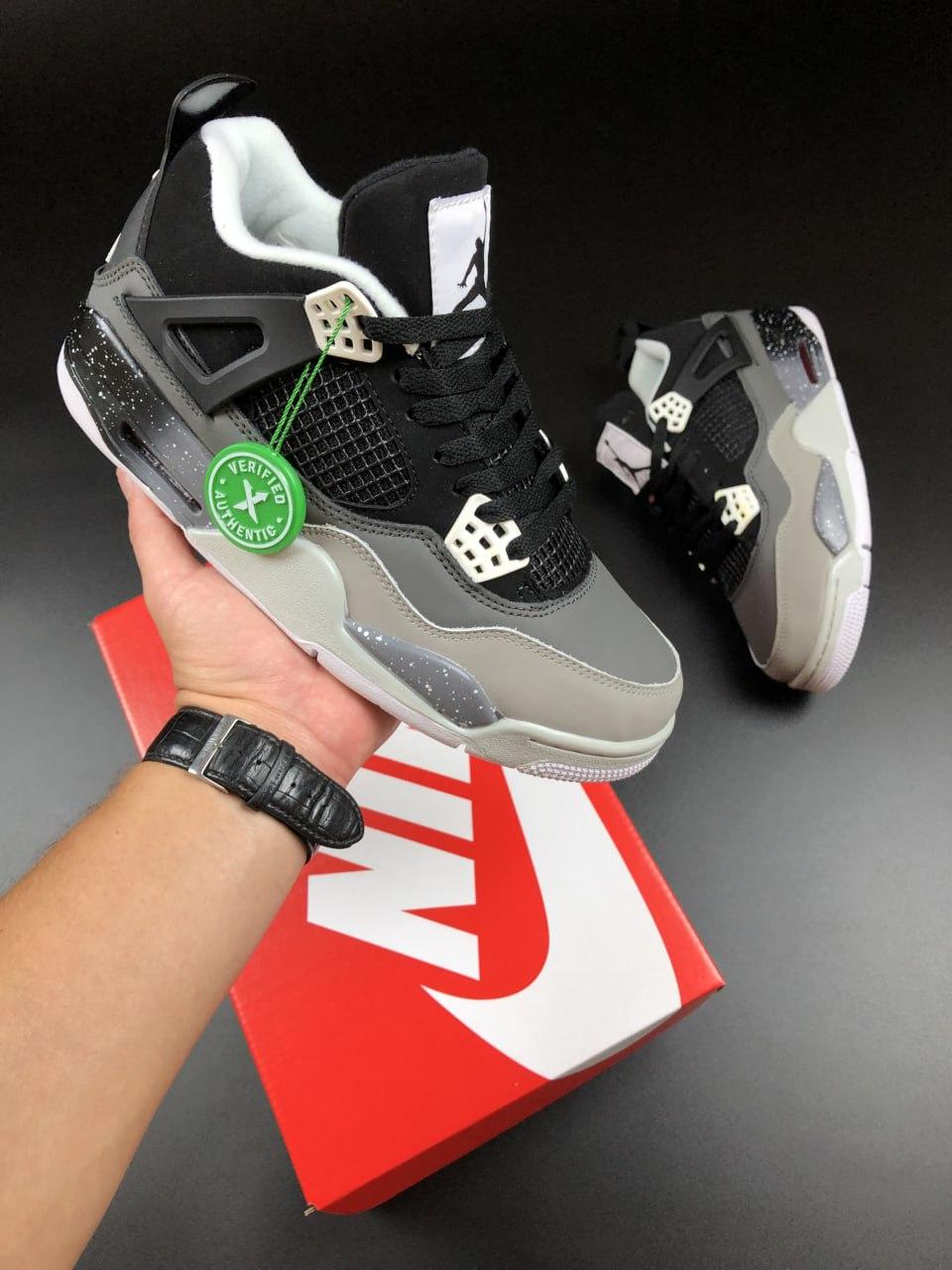 Кросівки Nike Air Jordan 4 Retro Найк Еїр Джордан стильні, повсякденні гарні, чорно-сірі шкіра