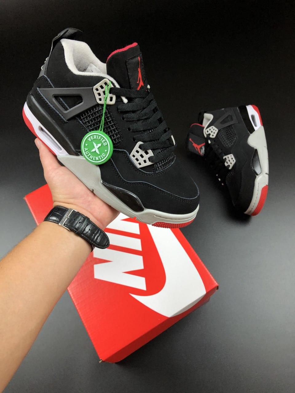 Кросівки Nike Air Jordan 4 Retro Найк Еїр Джордан стильні, повсякденні гарні, чорно-червоні шкіра нубук