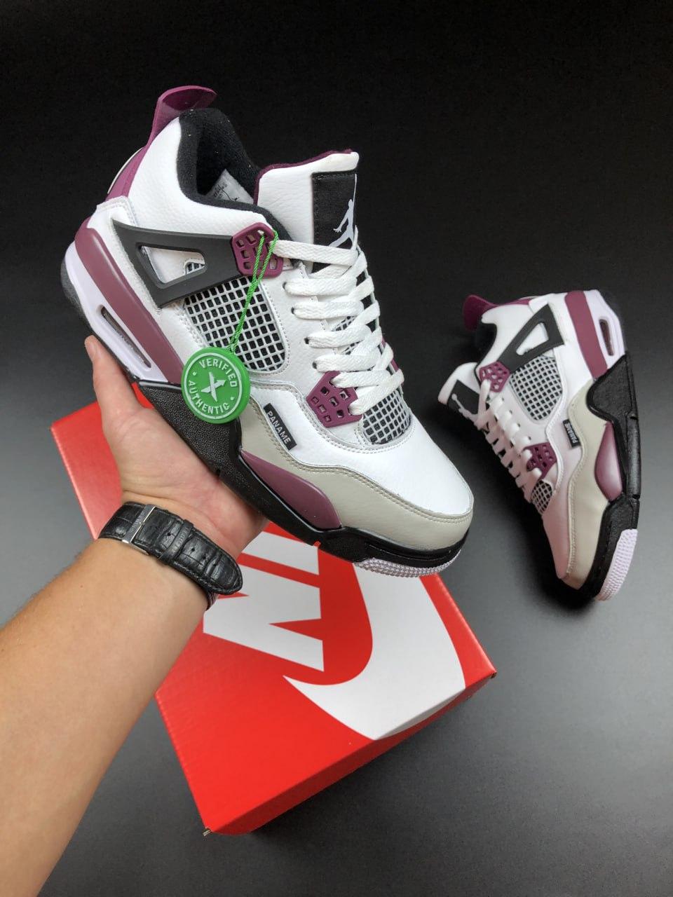 Кросівки Nike Air Jordan 4 Retro Найк Еїр Джордан стильні, повсякденні гарні, біло-бордові шкіра нубук