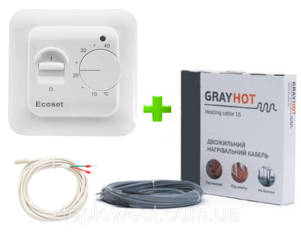 Нагрівальний кабель GrayHot (444 Вт/29м) з терморегулятором RTC 70.26