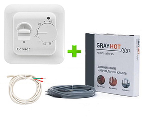Нагрівальний кабель GrayHot (498Вт/34м) з терморегулятором RTC 70.26