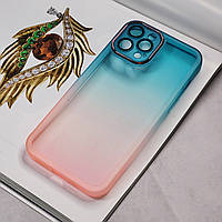 Чехол градиент для iPhone 12 Pro Max. Голубой и персиковый с защитой камеры