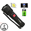 Яскравий ручний ліхтар із зарядкою від usb акумуляторний ліхтарик світлодіодний потужний з лінзою металевий BL X72, фото 4