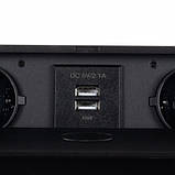 Прихована подвійна розетка вбудована в стільницю висувна + 2 входи USB 2.1 - Чорна Loft, фото 2