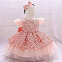 Шикарное пышное платье розовое с пайетками для девочки 74-80, 86-92, 98-104