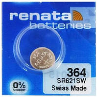 Батарейка серебрянно-цинковая Renata 364 SR621SW (G1), 1.55V, блистер 10шт разрывной, цена за штуку!