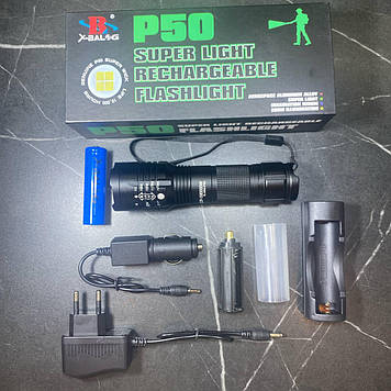 Ліхтар акумуляторний яскравий ручний світлодіодний металевий BL 8900-P50 із зумом ліхтарик тактичний ручний