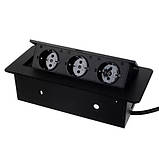 Вбудована потрійна розетка в стільницю - прихована висувна розетка з кабелем 230В Чорна Loft, фото 9