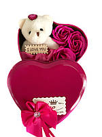 Набір Коробка у формі серця подарункове мило у формі троянд із ведмедиком