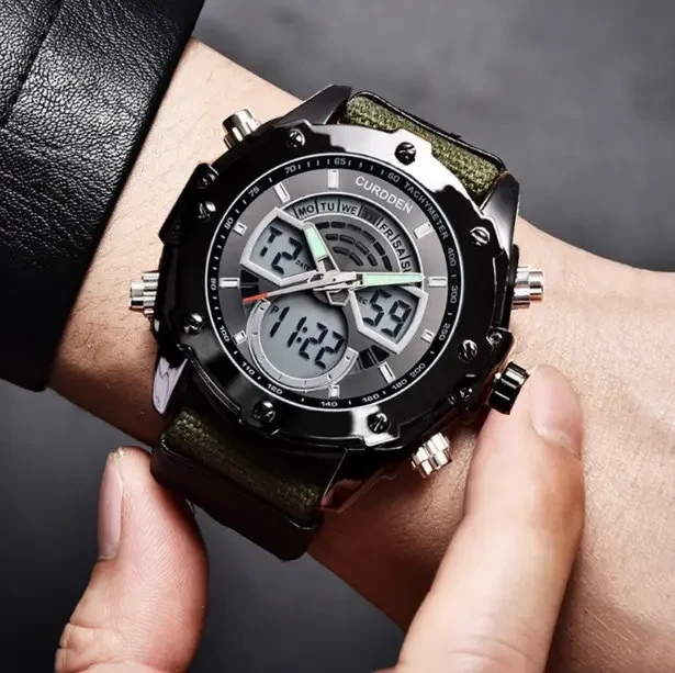 Тактичні чоловічий наручний годинник на тканинному ремінці, міцний військовий годинник підсвіткою секундоміром будильник