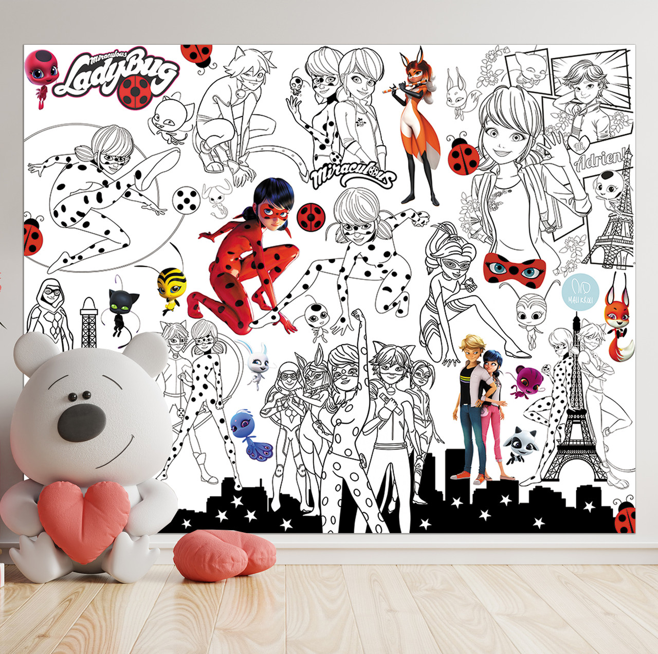 Розмальовка Леді Баг/Lady Bug, Мега велике розмальовка, набір із фломастерами, 120 х150 см, фото 1