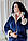 Жіночий махровий халат комбінований з капюшоном комбінований синій з капучіно, фото 5