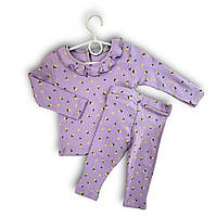 Детская пижама двойка, уютная, стильная с цветочками, коттоновая, фиолетовый цвет № 23405, (р. 1-4 лет)