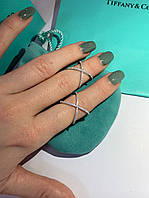 Кольцо Тиффани Tiffany в виде крестика на фалангу пальчика, серебро 925 пробы