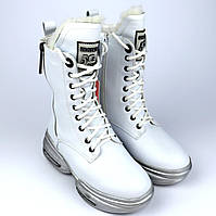 0892A Белые кожаные зимние ботинки на молнии высокие тм BiKi размер 37