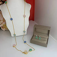 Помеллато комплект-посріблена , сережки та підвіска з зеленим каменем