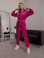 Женский спортивный костюм: укороченная кофта на резинке и штаны велюровый малиновый S 42 M 44 L 46