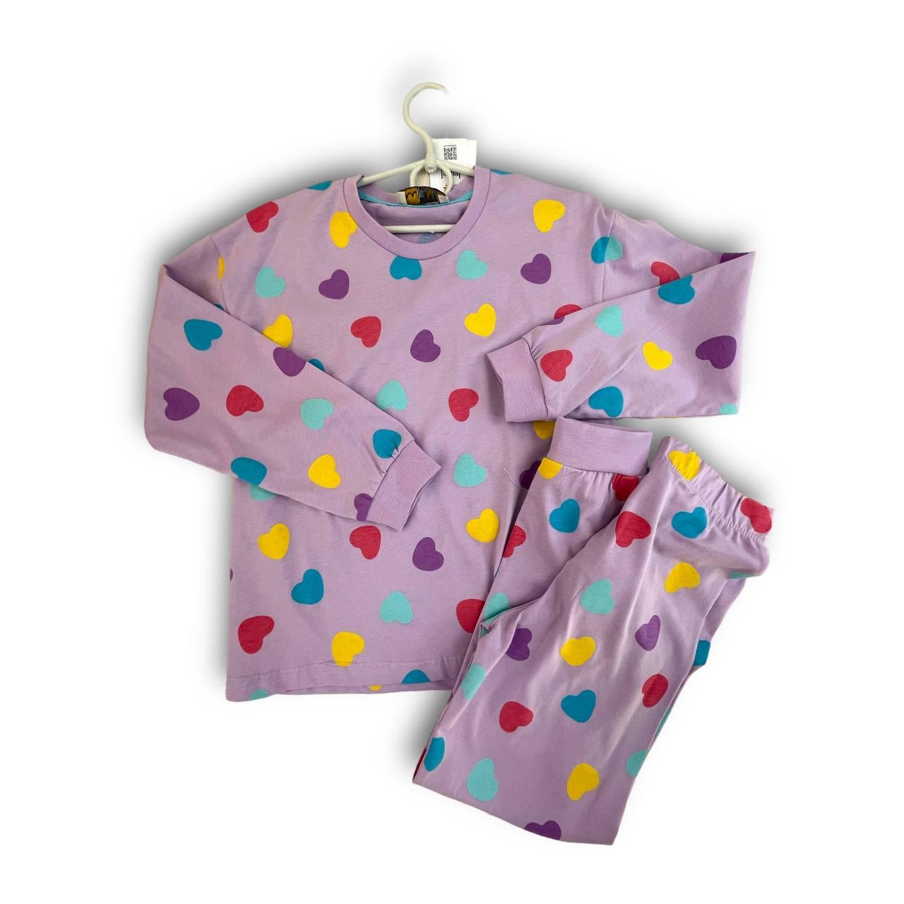 Дитяча піжамка-двійка, затишна, стильна із сердечками, котонова, фіолетовий колір No 20402, (р.4-8 років)