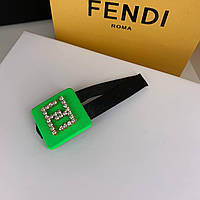 Заколка-лапка для волос Фенди Fendi зеленая с логотипом из страз