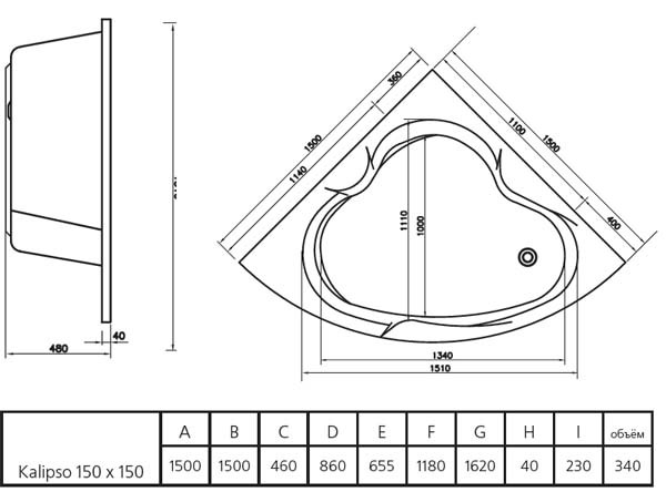 Акриловая ванна Koller Pool Kalipso 1500х1500х480 - фото 5 - id-p24866200