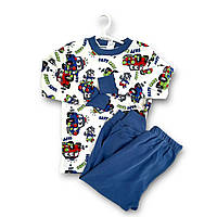 Детская пижама двойка, уютная, стильная с машинками, коттоновая, синий+белый цвета № 595, (р. 2-5 лет)