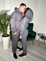 Парные спортивные костюмы Love Story семейный спортивный костюм худи и джоггеры с капюшоном трехнить на флисе 42/46, 48/52, Графит