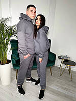 Парные спортивные костюмы Love Story семейный спортивный костюм худи и джоггеры с капюшоном трехнить на флисе 48/52, 42/46, Графит