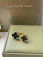 Брендовое двойное кольцо, стиль Ван Клиф с покрытием лимонного золота AU750, зелёный клевер