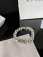 Диор браслет-цепь с крупными звеньями и именем бренда - посеребрение, ЛЮКС качество!