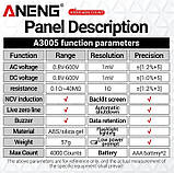 Мультиметр ручка ANENG A3005 Max (DC/AC 600V; 40 МОм; продзвінка, тест діодів) на 4000 відрахувань з NCV і TrueRMS, фото 10
