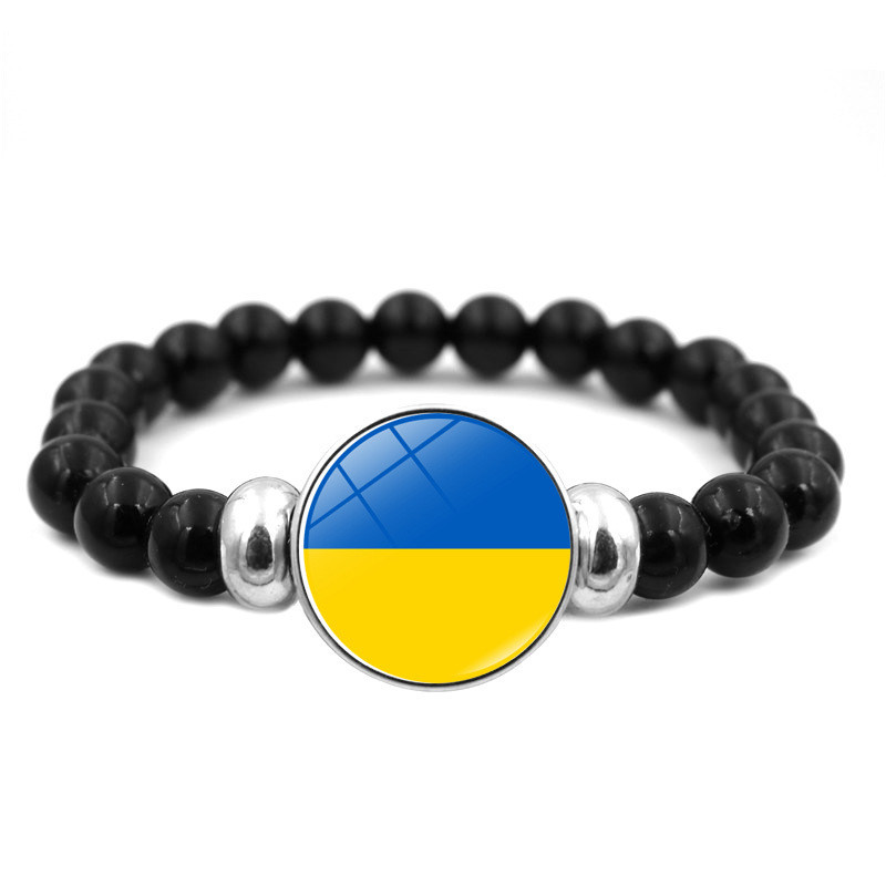 Браслет на руку патріотичний з прапором, браслет чорний ручної работи. Розмір 18-22 см