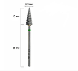 ТВС Hr_119c Гострий конус Ø6мм. зелений, грубий абразив з гвинтовою насічкою для зняття. Південна Корея., фото 2