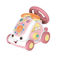 Розвиваюча іграшка телефон машинка каталка інтерактивна іграшка для малюків, рожева