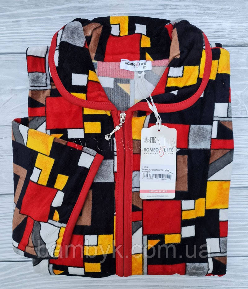 Жіночий велюровий халат на блискавці Romeo&Life (великі розміри) № RL-1125