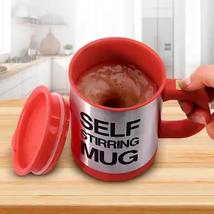 Кружка мішалка 350 мл на батарейках Self Stirring Mug з кришкою, червона, фото 1