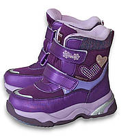Детские зимние ботинки для девочки на овчине ТОМ М 10244W фиолетовые. Размер 24,25,27