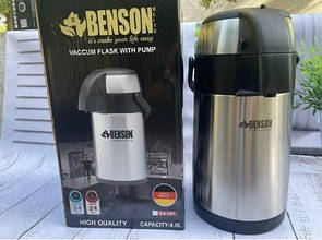 Термос помповий питний 4 л Benson з неіржавкої сталі BN-287, термос туристичний дорожній для води