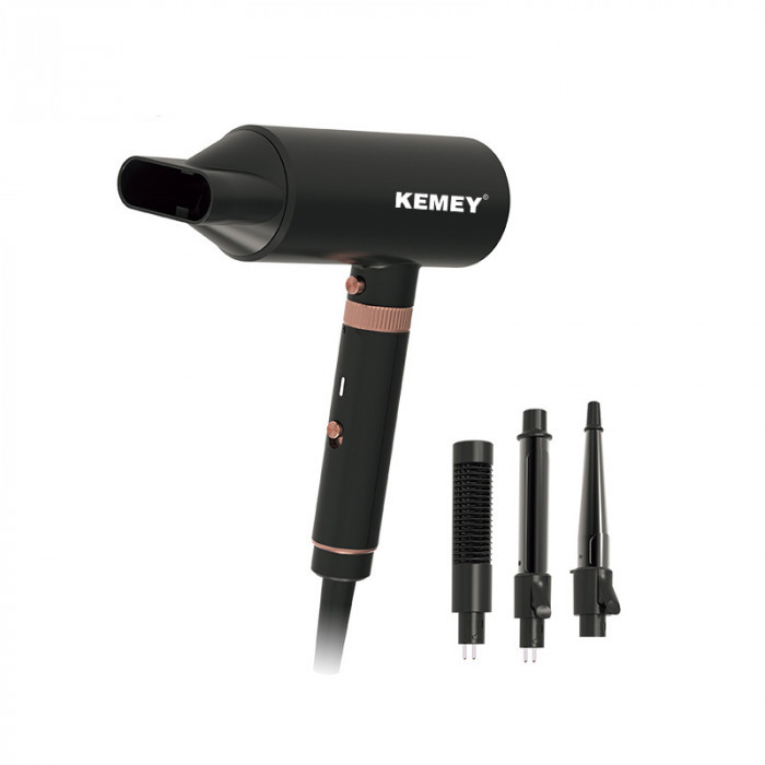 Фен для волосся Kemey KM-9203 4 в 1, 1600 Вт із концентратором, випрямлячем, плойкою, конусною насадкою