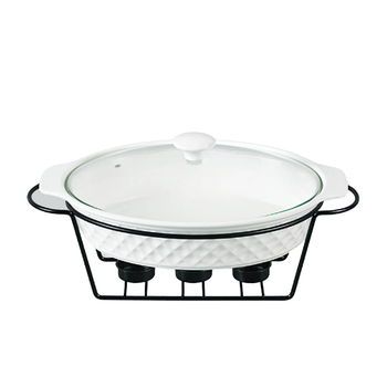 Марміт овальний 2,3л 37,5см кераміка скляна кришка + метал.підставка MR-11559-74 Maestro